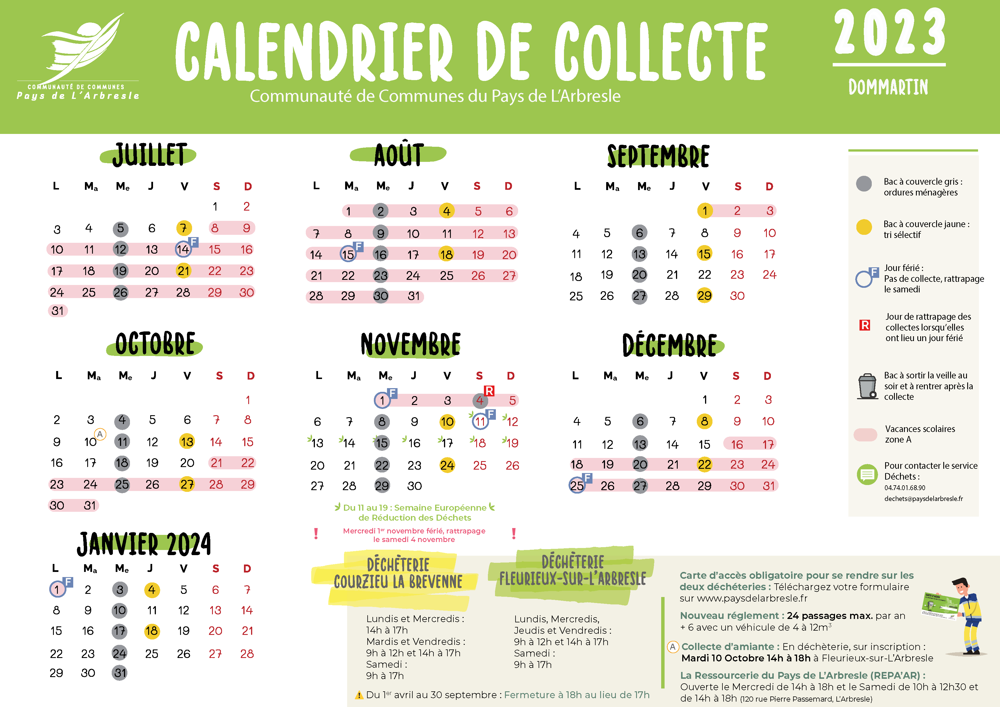 LES CALENDRIERS DE COLLECTE 2023 SONT DISPONIBLES ! Pays de L’Arbresle